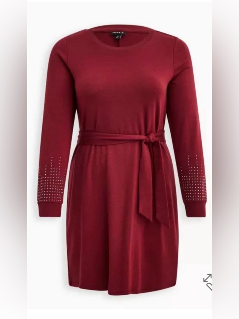 Torrid Long Sleeve Burgundy Tie-Waist Dress with Embellished Sleeves